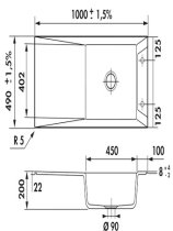 Beépíthető kerámia mosogató LUISINA SECRET EV5080 023 Grey anthracite