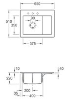 Beépíthető kerámia mosogató Villeroy & Boch Subway 45 Compact left StoneWhite 331202RW